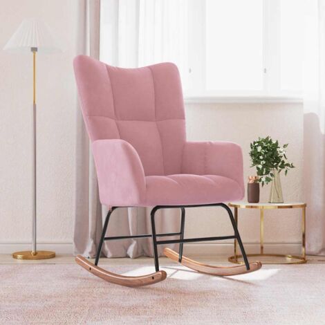 Vidaxl – Chaise à bascule en velours rose – Mousse rembourrée pour confort optimal – Cadre en acier et bois – Charge max 110 kg