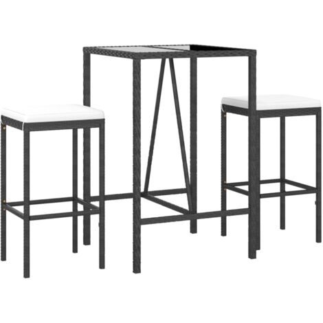 vidaXL Ensemble de bar de jardin 3 pcs avec coussins noir poly rotin