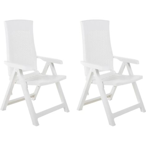 Vidaxl – Chaises inclinables de jardin 2 pcs en plastique blanc – Dossier réglable – Résistantes aux intempéries – Faciles à ranger