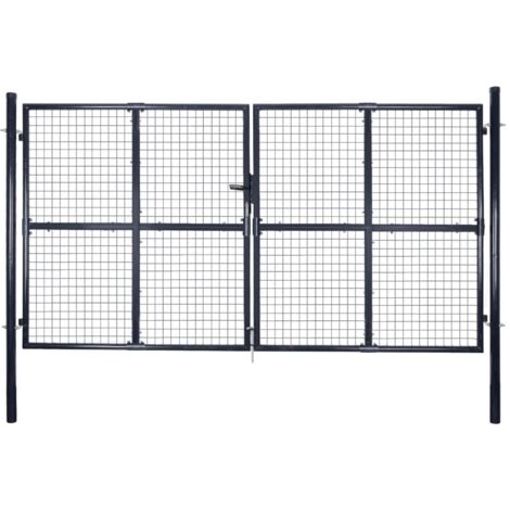 Portail de jardin grillagé en acier galvanisé 306 x 150 cm Gris vidaXL