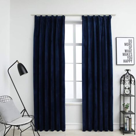 Rideaux occultants et crochet 2pcs Velours Bleu foncé 140x225cm vidaXL