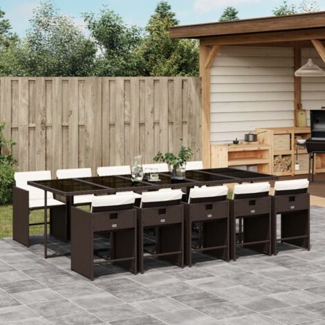 vidaXL Ensemble à manger de jardin et coussins 11 pcs marron rotin