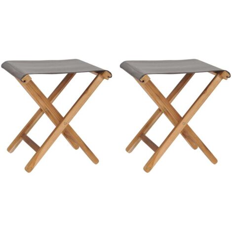 vidaXL Chaises pliables lot de 2 Bois teck solide et tissu Gris foncé (1/6)
