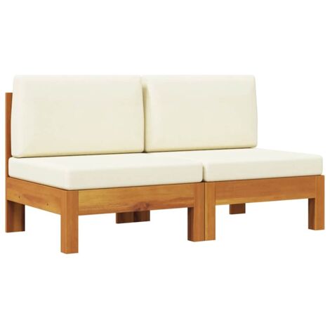 Vidaxl – Canapé central 2 pcs en bois d'acacia massif – Coussins épais 10 cm – Dimensions 61 x 63 x 60 cm – Pour extérieur toute l'année (1/5)