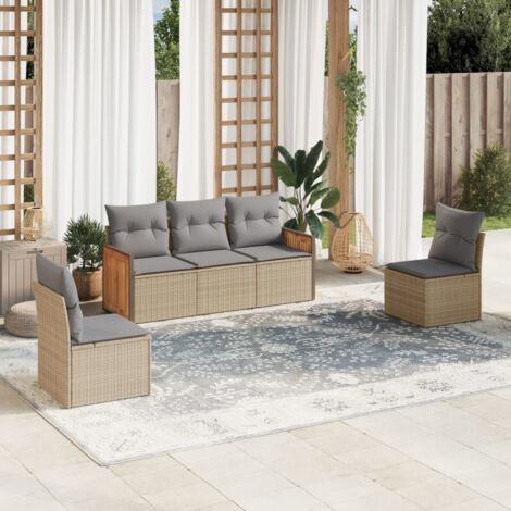 Salon de jardin avec coussins 5 pcs beige résine tressée vidaXL (1/3)