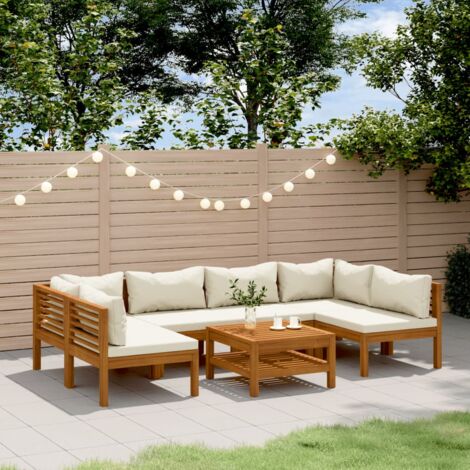 vidaXL Salon de jardin 7 pcs avec coussin crème Bois d'acacia solide