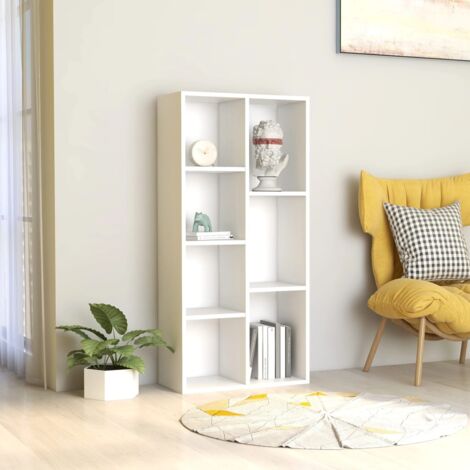 Vidaxl – Bibliothèque blanche 50x25x106 cm – Bois d'ingénierie – 7 étagères pour rangement livres et multimédia – Design élégant (1/5)