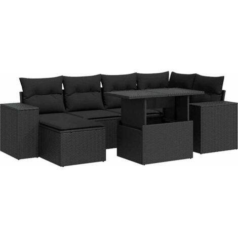 Salon de jardin 7 pcs avec coussins noir résine tressée vidaXL (1/5)