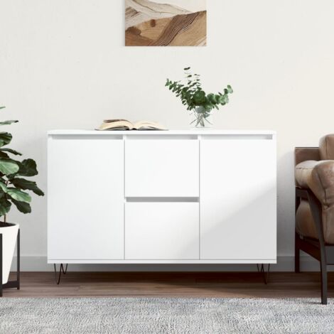 Vidaxl – Buffet blanc 104x35x70 cm en bois d'ingénierie – Surface lisse et résistante à l'humidité – Pieds en fer pour stabilité