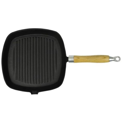 Vidaxl – Poêle de grill en fonte 20 x 20 cm – Poignée en bois naturel – Surface de cuisson antiadhésive – Compatible tous feux et barbecue - BOIS 20 X (1/5)