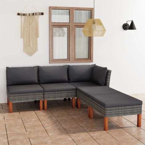 vidaXL Salon de jardin 5 pcs avec coussins Résine tressée Gris (1/5)