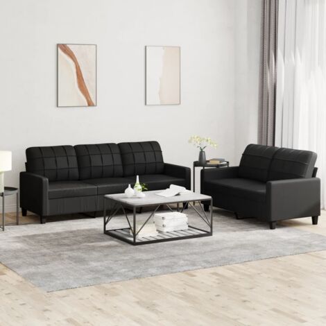Ensemble de canapés 2 pcs avec coussins Noir Similicuir vidaXL (1/5)