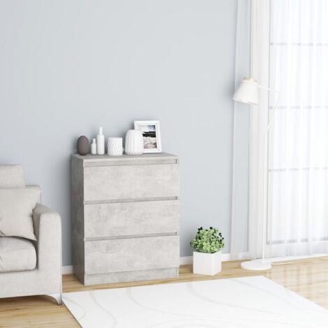 Vidaxl – Buffet gris béton 60x35x76 cm – Bois d'ingénierie – 3 tiroirs – Design minimaliste pour rangement décoratif
