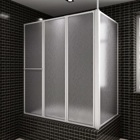 Vidaxl – Pare-baignoire en L 70x120x137 cm – 4 panneaux pliables – Cadre aluminium avec joint caoutchouté – Mât de plafond inclus (1/10)