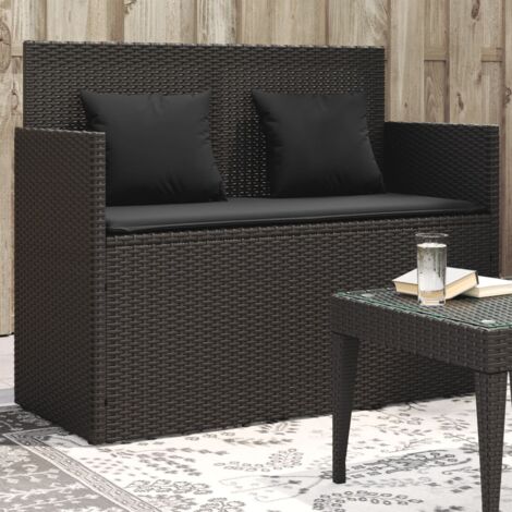 vidaXL Banc de jardin avec coussins noir résine tressée (1/6)