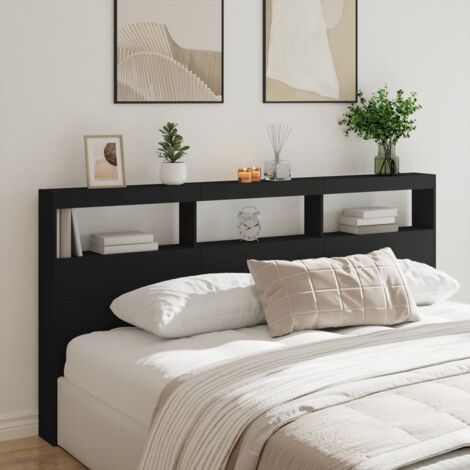 Armoire tête de lit avec LED noir 200x17x102 cm vidaXL