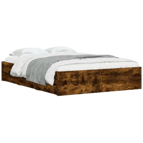 Cadre de lit avec tiroirs sans matelas chêne fumé 135x190 cm vidaXL
