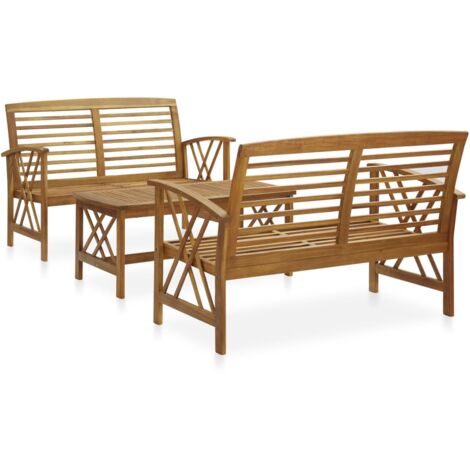 Vidaxl – Salon de jardin 3 pcs en bois d'acacia massif – 2 bancs et table basse – Dimensions banc 119x67x83 cm – Finition à l'huile pour durabilité