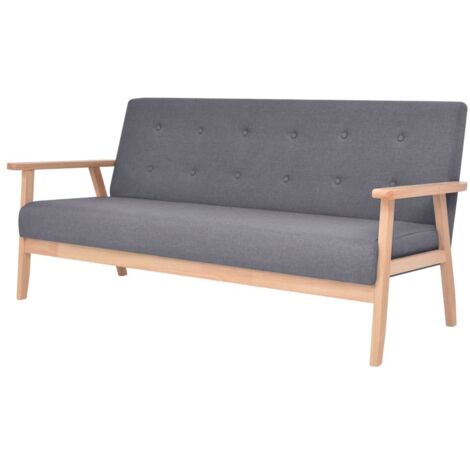 Vidaxl – Canapé droit 3 places en tissu gris foncé – Cadre en bois massif – Dimensions 158x67x73,5 cm – Confort optimal avec mousse (1/5)