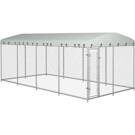 Vidaxl – Chenil extérieur pour chiens 7,6x3,8x2,3 m – Acier galvanisé – Toit polyéthylène résistant aux UV – Système de verrouillage sécurisé