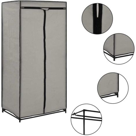 Vidaxl – Garde-robe gris 75x50x160 cm – Cadre en fer robuste – Revêtement en polyester avec fermetures éclair – Montage sans perçage