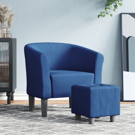 vidaXL Tub Chair with Footstool Blue Fabric