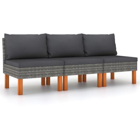 Vidaxl – Canapés centraux 3 pcs en résine tressée et bois d'eucalyptus – Dimensions 60,5 x 64,5 x 67 cm – Coussins amovibles et lavables