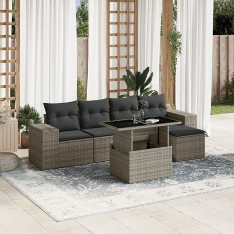 vidaXL Salon de jardin 6 pcs avec coussins gris résine tressée (1/5)
