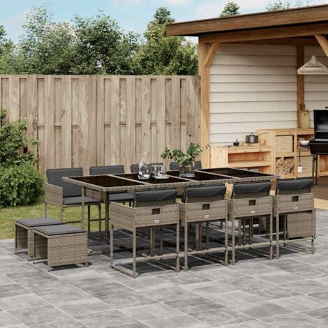 vidaXL Ensemble à manger de jardin coussins 13 pcs gris résine tressée (1/5)