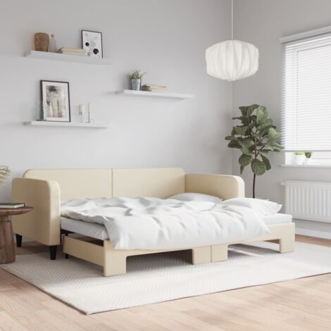 Lit de jour avec lit gigogne Lit adulte Canapé Confortable crème 90x200 cm tissu vidaXL