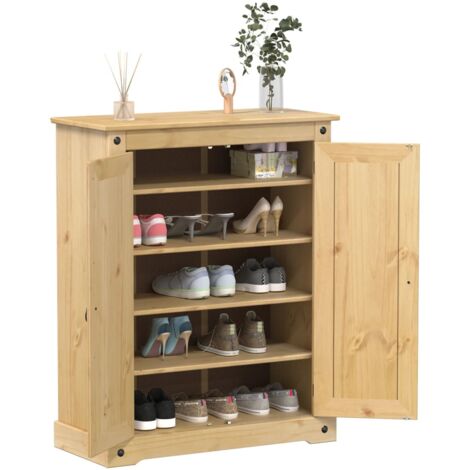 Vidaxl – Armoire à chaussures en bois de pin massif 86x38,5x108 cm – Grand espace de rangement – Poignées en métal – Dessus robuste pour objets décoratifs