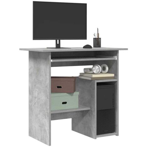 Vidaxl – Bureau droit en bois d'ingénierie 80x45x74 cm – Couleur gris béton – Étagère ouverte pour PC – Facile à nettoyer