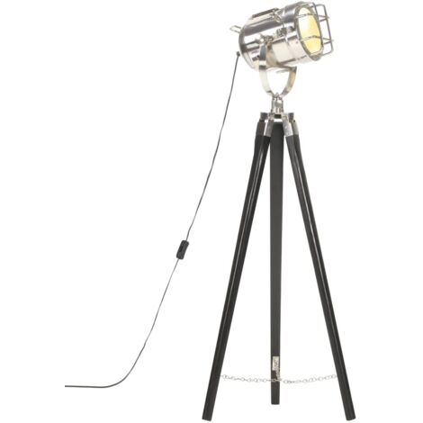 Vidaxl – Lampadaire trépied noir en bois de manguier massif 97 cm – Abat-jour pivotant en acier – Finition polie et laquée