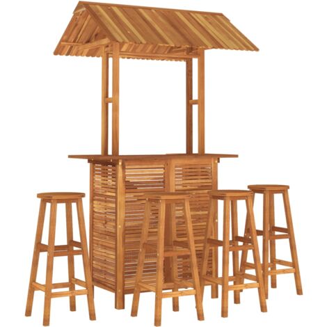 Vidaxl – Ensemble de bar de jardin 5 pcs en bois d'acacia massif – Dimensions table 110x51x105 cm – Toit pour ombre – Tabourets confortables