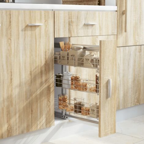 Vidaxl – Panier métallique de cuisine 3 niveaux 47x15,5x55,5 cm – Fil électroplaqué argenté – Glissières coulissantes silencieuses (1/10)