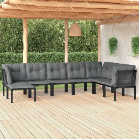 vidaXL 8 Piece Garden Lounge Set Black and Grey Poly Rattan (1/5)