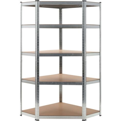 vidaXL Étagère d'angle à 5 niveaux Argenté Acier et bois d'ingénierie (1/5)