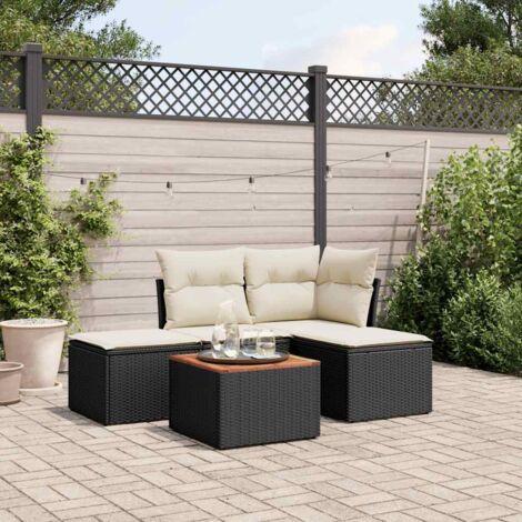 vidaXL Salon de jardin 5 pcs avec coussins noir résine tressée (1/5)