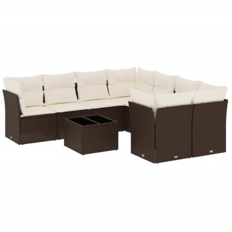 vidaXL Salon de jardin avec coussins 9 pcs marron résine tressée (1/3)