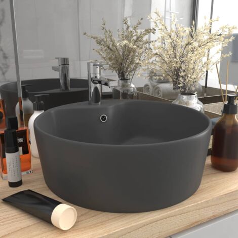 vidaXL Lavabo de luxe avec trop-plein Gris foncé mat 36x13cm Céramique (1/6)