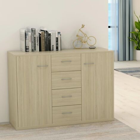 Vidaxl – Buffet en bois d'ingénierie chêne sonoma 88x30x65 cm – 4 tiroirs et 2 portes – Espace de rangement optimal – Style minimaliste