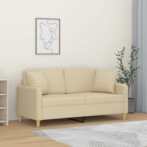 Canapé 2 places avec oreillers décoratifs crème 140 cm tissu vidaXL (1/5)