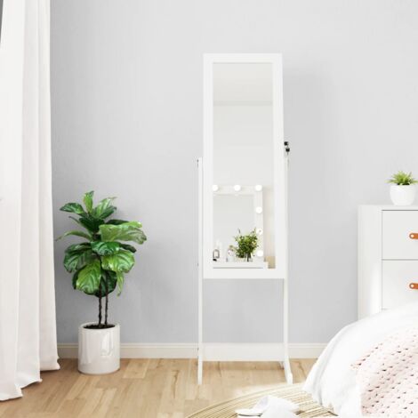 Armoire à bijoux miroir avec lumières LED sur pied blanc vidaXL (1/5)