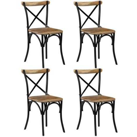 Chaises à dossier croisé lot de 4 noir bois de manguier massif vidaXL