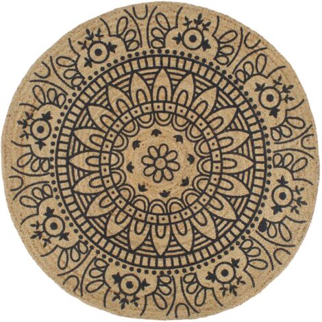 Tapis fait à la main Jute avec imprimé bleu foncé 90 cm vidaXL