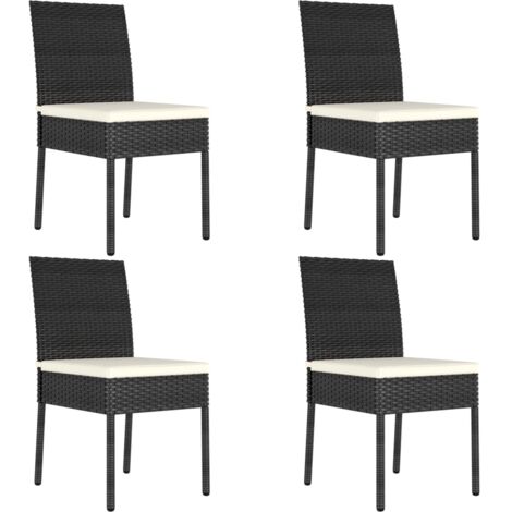 Vidaxl – Lot de 4 chaises de jardin en résine tressée noire – Cadre en acier enduit de poudre – Confort avec coussins – Charge max 110 kg
