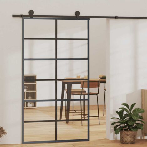 Porte coulissante Verre ESG et aluminium 102x205 cm Noir vidaXL