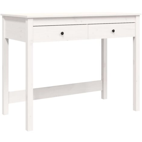Vidaxl – Bureau droit blanc 100x50x78 cm – Bois massif de pin – 2 tiroirs de rangement – Montage facile avec fixation murale