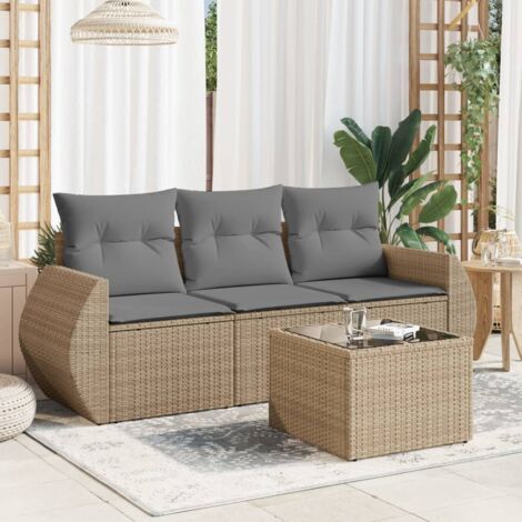 vidaXL Salon de jardin avec coussins 4 pcs beige résine tressée (1/3)