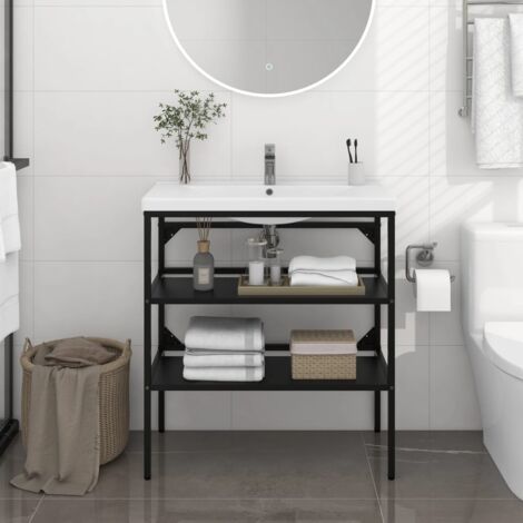 Cadre de lavabo de salle de bain Noir 79x38x83 cm Fer vidaXL